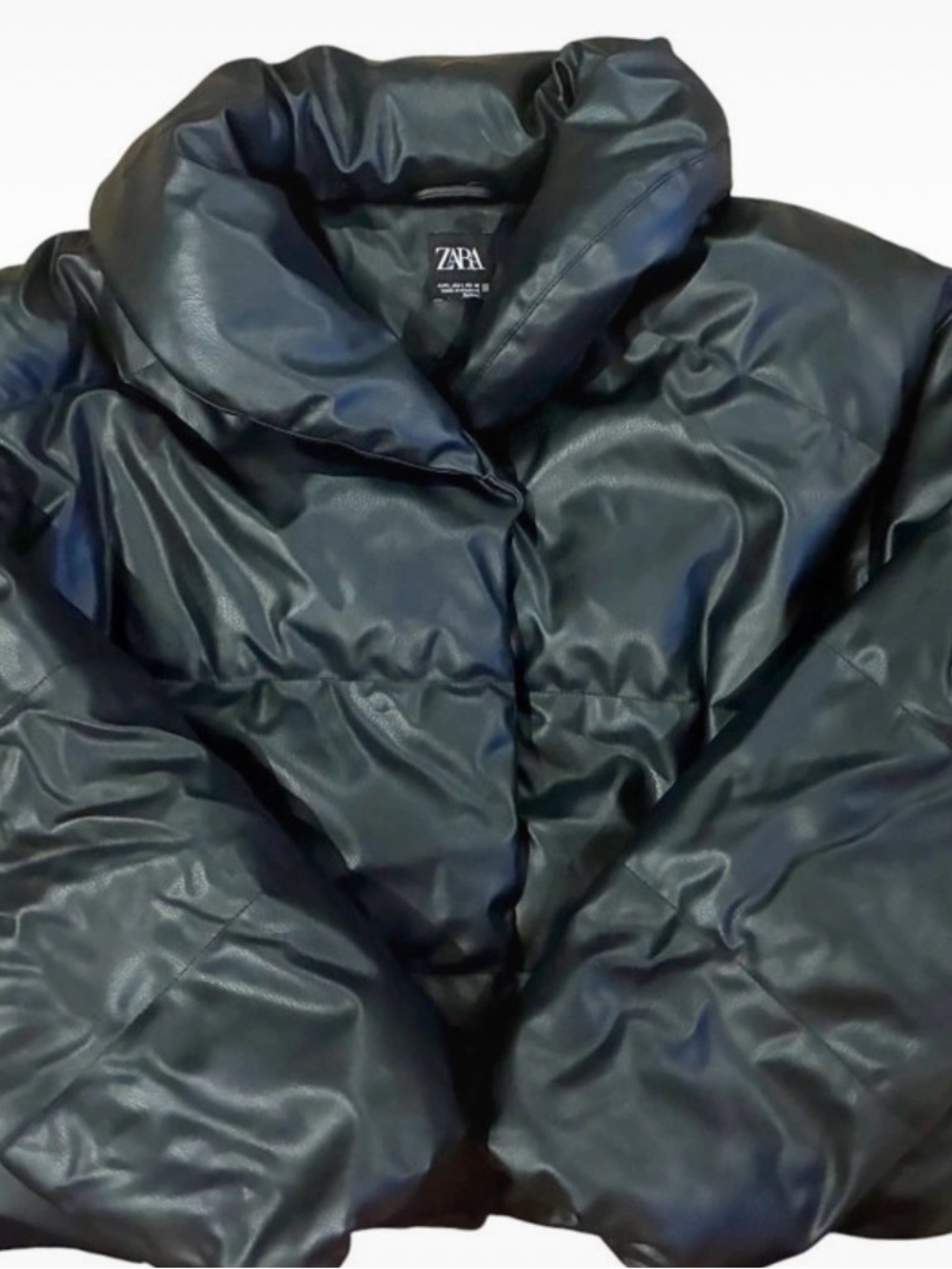ZARA Women’s Large Black Faux Leather Puffer Jacket Coat